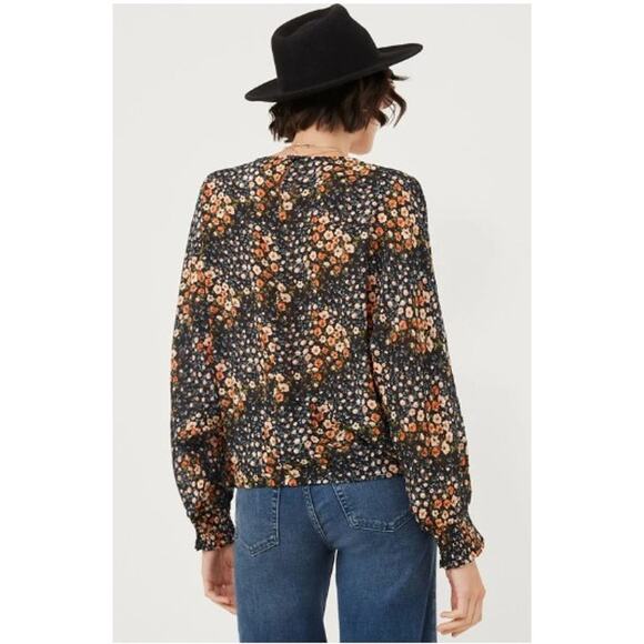 Hayden Luca Dolman V-Neck  Floral Print Sheer Long Sleeve Top Blouse Women Sz S - Picture 5 of 9